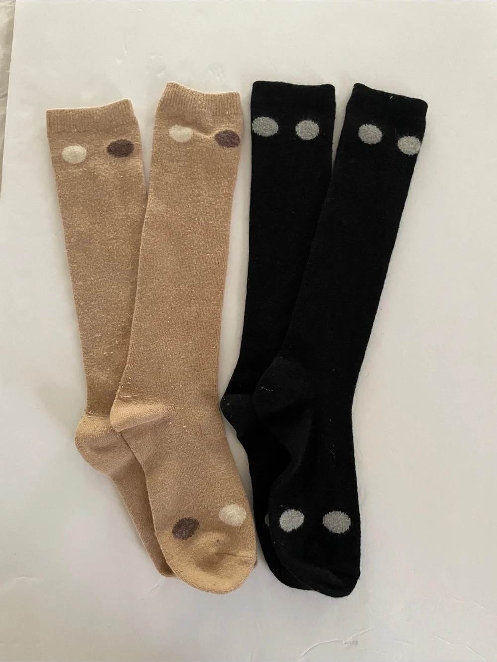 Set of 2: Tall Knee High Knit Socks Black/Grey & Tan/Brown 19”h